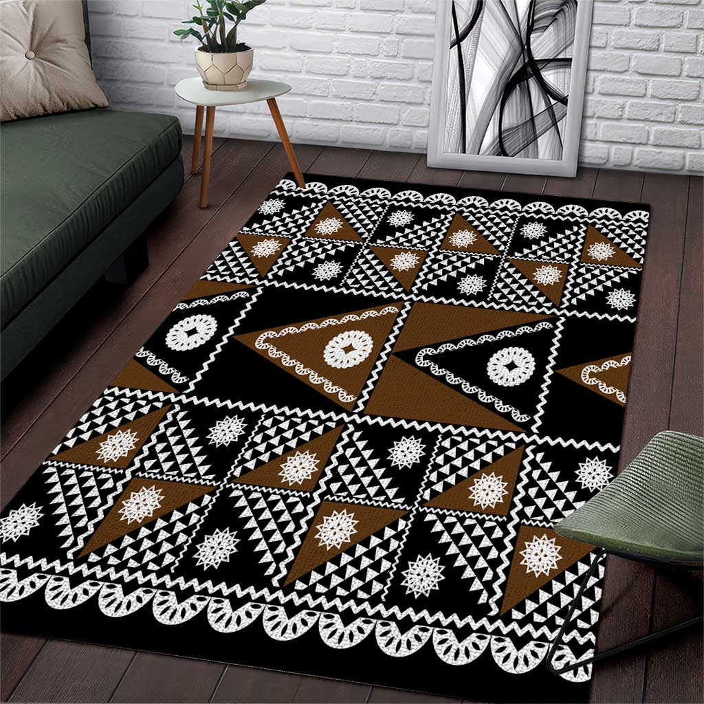 Fiji Brown Masi Pattern Area Rug Fijian Tapa LT01 Brown - Polynesian Pride