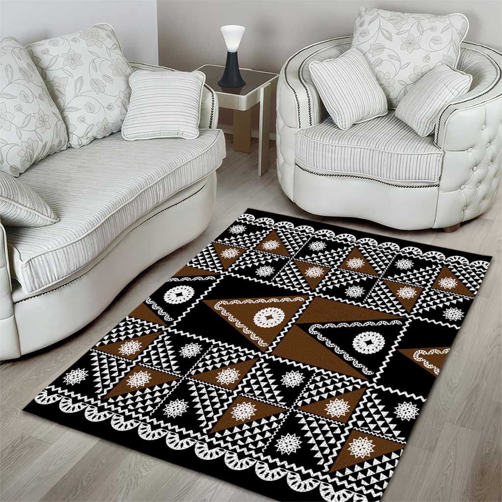 Fiji Brown Masi Pattern Area Rug Fijian Tapa LT01 - Polynesian Pride