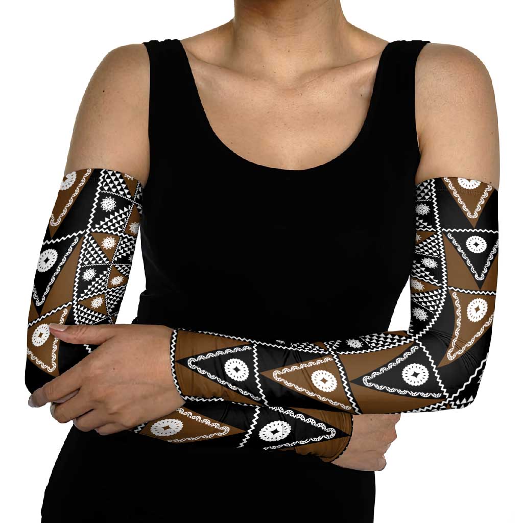 Fiji Brown Masi Pattern Arm Sleeves Fijian Tapa LT01 - Polynesian Pride