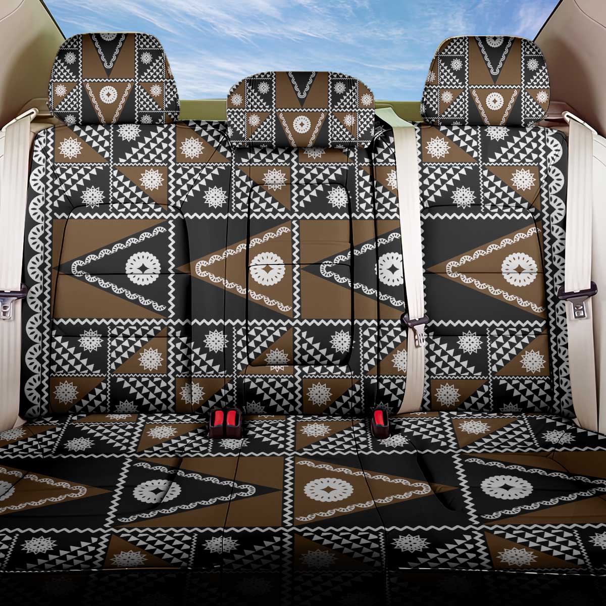 Fiji Brown Masi Pattern Back Car Seat Cover Fijian Tapa LT01 One Size Brown - Polynesian Pride