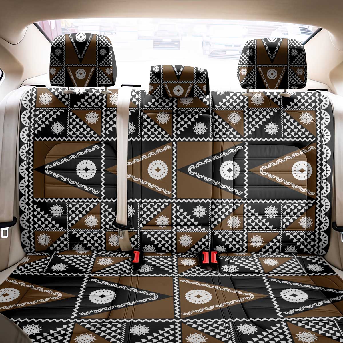 Fiji Brown Masi Pattern Back Car Seat Cover Fijian Tapa LT01 - Polynesian Pride