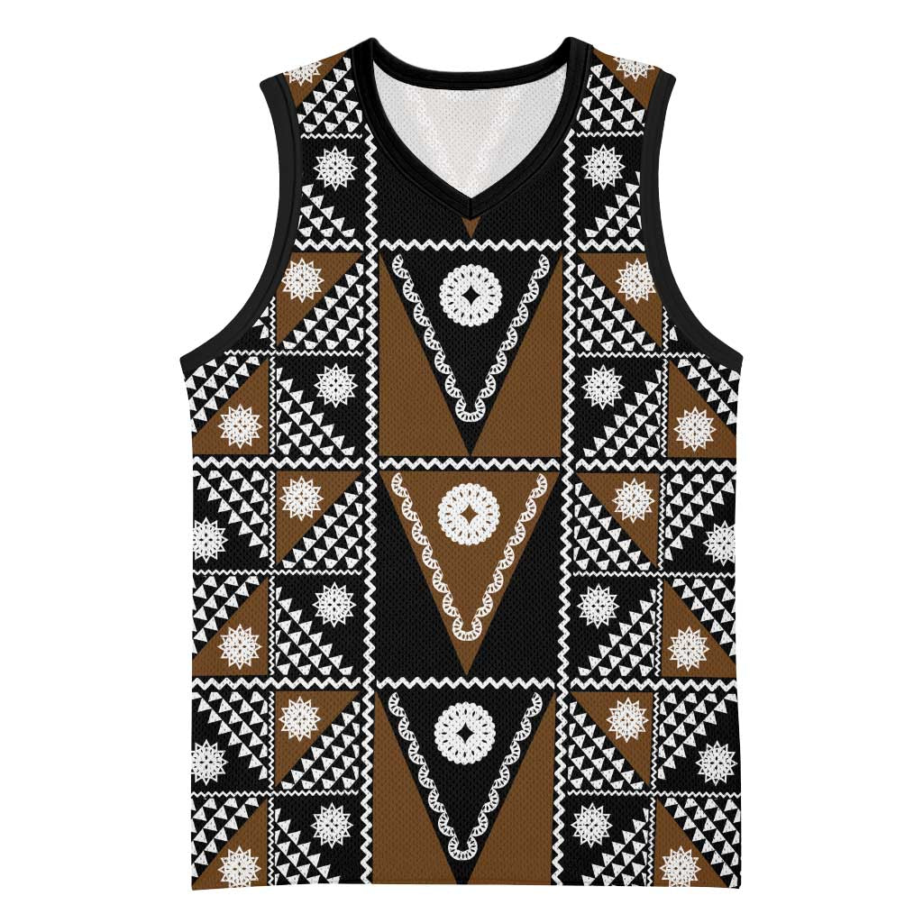 Fiji Brown Masi Pattern Basketball Jersey Fijian Tapa