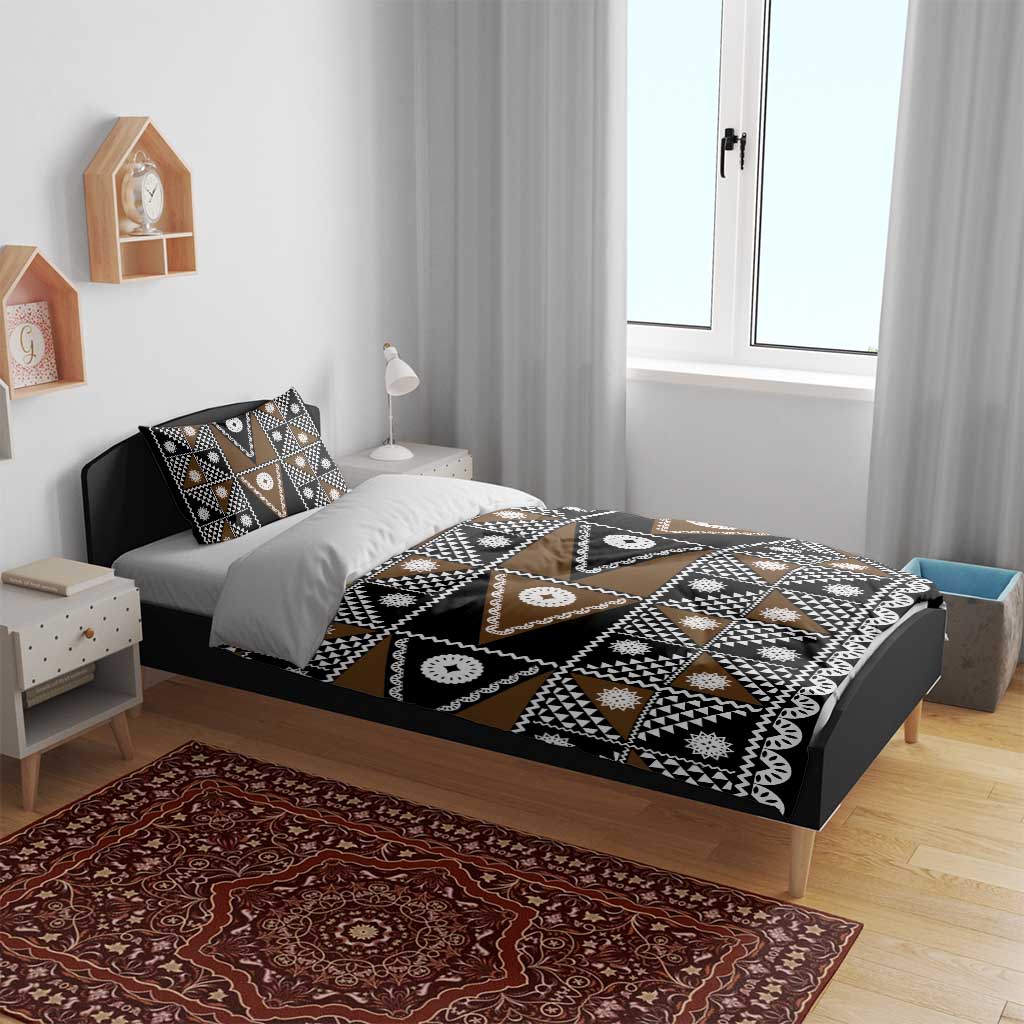 Fiji Brown Masi Pattern Bedding Set Fijian Tapa