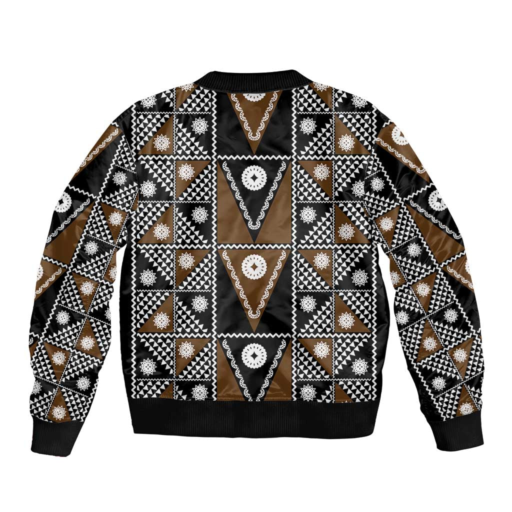 Fiji Brown Masi Pattern Bomber Jacket Fijian Tapa LT01 - Polynesian Pride