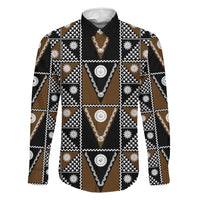 Fiji Brown Masi Pattern Family Matching Off Shoulder Short Dress and Hawaiian Shirt Fijian Tapa LT01 Dad's Shirt - Long Sleeve Brown - Polynesian Pride