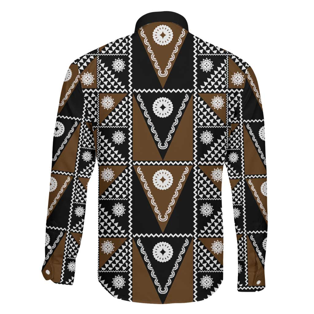 Fiji Brown Masi Pattern Family Matching Off Shoulder Short Dress and Hawaiian Shirt Fijian Tapa LT01 - Polynesian Pride