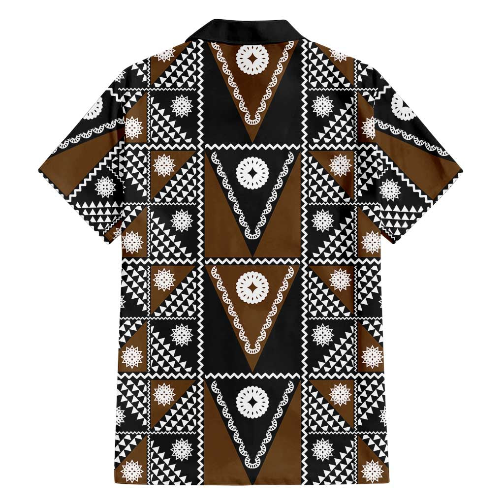 Fiji Brown Masi Pattern Family Matching Puletasi and Hawaiian Shirt Fijian Tapa