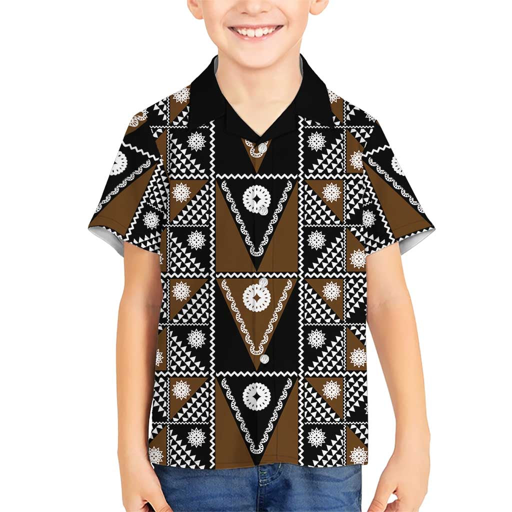Fiji Brown Masi Pattern Kid Hawaiian Shirt Fijian Tapa LT01 Kid Brown - Polynesian Pride