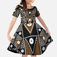 Fiji Brown Masi Pattern Kid Short Sleeve Dress Fijian Tapa