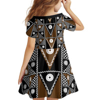 Fiji Brown Masi Pattern Kid Short Sleeve Dress Fijian Tapa