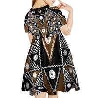 Fiji Brown Masi Pattern Kid Short Sleeve Dress Fijian Tapa