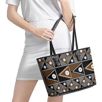Fiji Brown Masi Pattern Leather Tote Bag Fijian Tapa