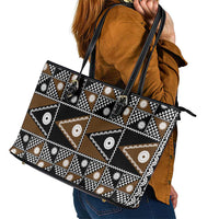 Fiji Brown Masi Pattern Leather Tote Bag Fijian Tapa