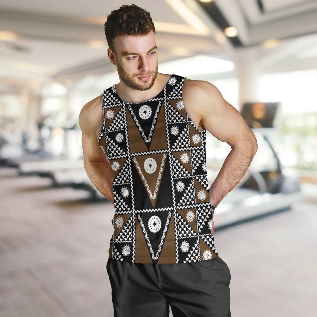 Fiji Brown Masi Pattern Men Tank Top Fijian Tapa