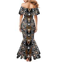 Fiji Brown Masi Pattern Mermaid Dress Fijian Tapa