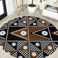 Fiji Brown Masi Pattern Round Carpet Fijian Tapa