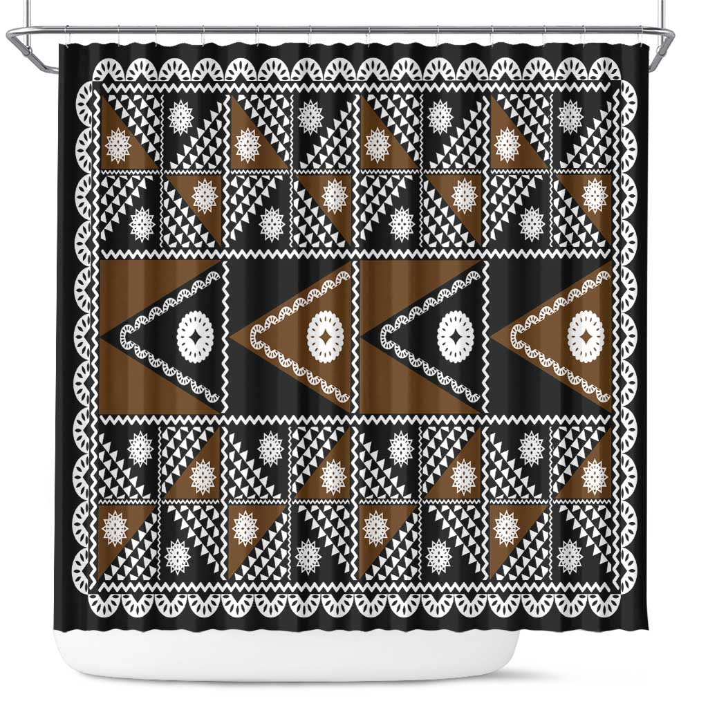 Fiji Brown Masi Pattern Shower Curtain Fijian Tapa