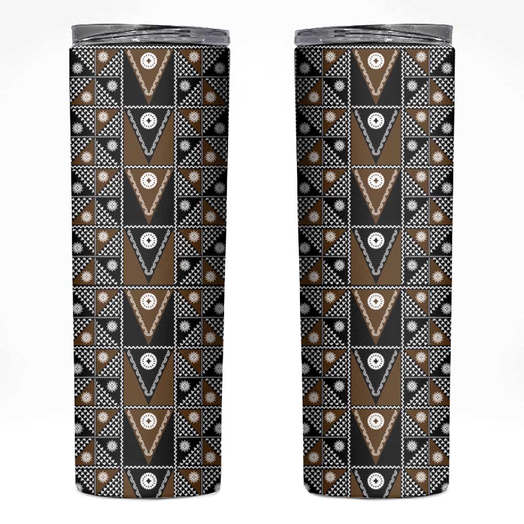 Fiji Brown Masi Pattern Skinny Tumbler Fijian Tapa