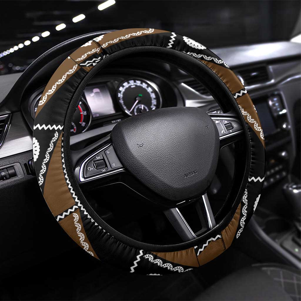 Fiji Brown Masi Pattern Steering Wheel Cover Fijian Tapa LT01 Universal Fit Brown - Polynesian Pride