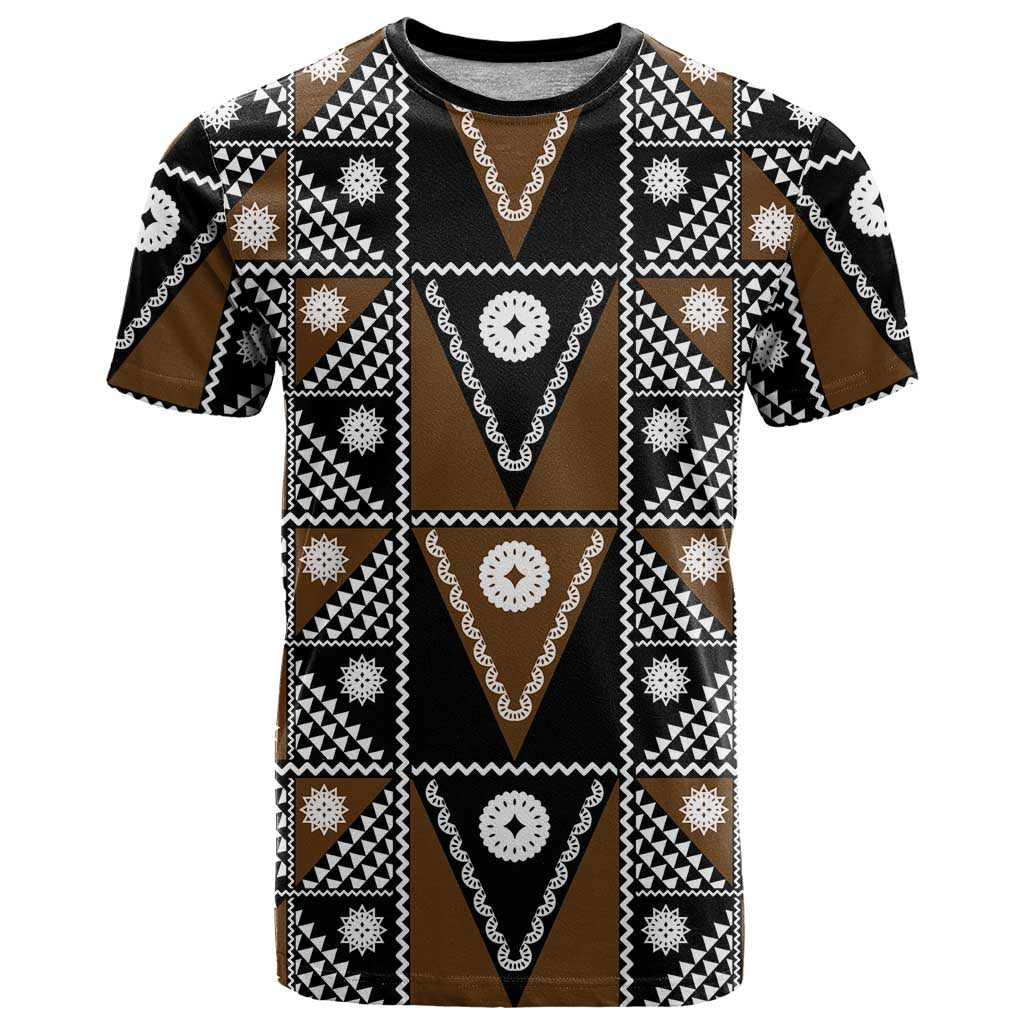 Fiji Brown Masi Pattern T Shirt Fijian Tapa