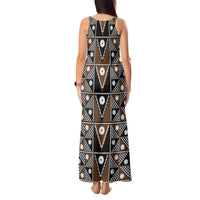 Fiji Brown Masi Pattern Tank Maxi Dress Fijian Tapa