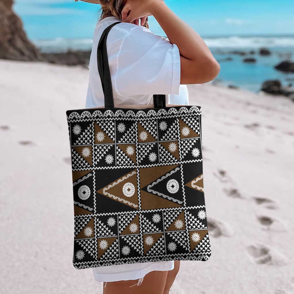 Fiji Brown Masi Pattern Tote Bag Fijian Tapa