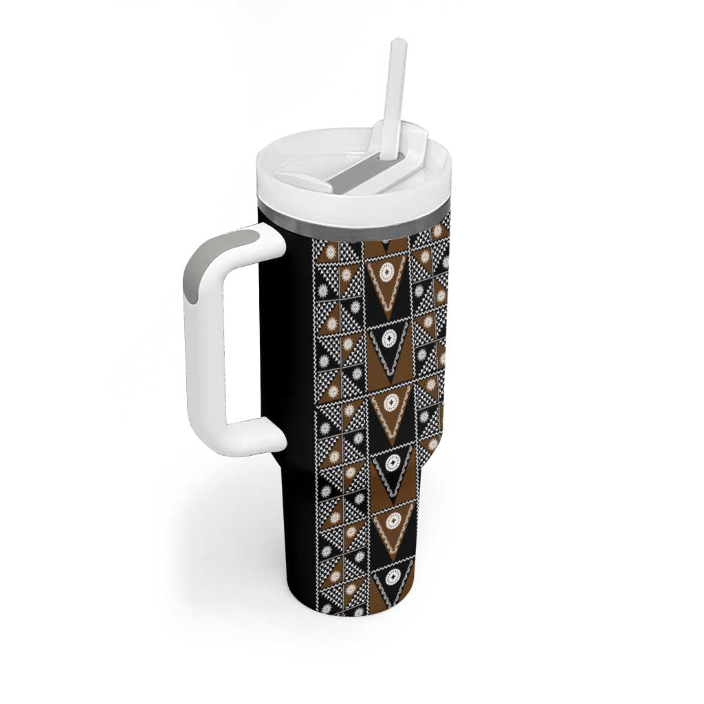 Fiji Brown Masi Pattern Tumbler With Handle Fijian Tapa LT01 - Polynesian Pride