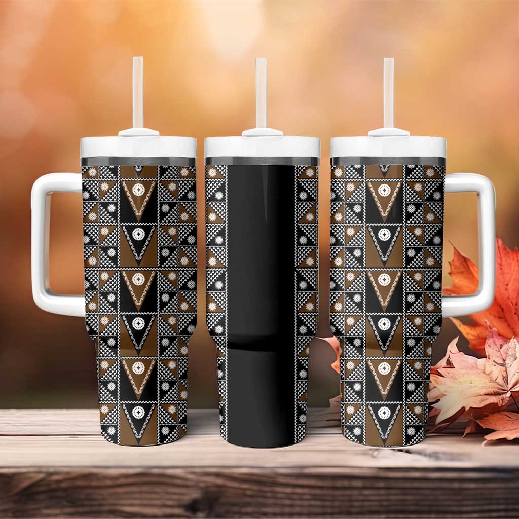 Fiji Brown Masi Pattern Tumbler With Handle Fijian Tapa LT01 - Polynesian Pride