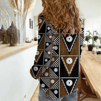 Fiji Brown Masi Pattern Women Casual Shirt Fijian Tapa