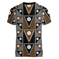 Fiji Brown Masi Pattern Women V-Neck T-Shirt Fijian Tapa LT01 - Polynesian Pride