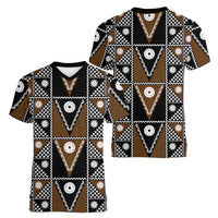 Fiji Brown Masi Pattern Women V-Neck T-Shirt Fijian Tapa LT01 - Polynesian Pride