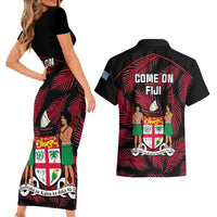 fiji-rugby-couples-matching-short-sleeve-bodycon-dress-and-hawaiian-shirt-flying-fijians-red-palm-tree-version