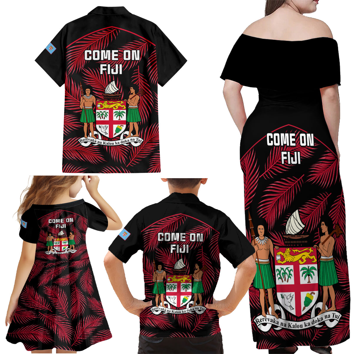 fiji-rugby-family-matching-off-shoulder-maxi-dress-and-hawaiian-shirt-flying-fijians-red-palm-tree-version
