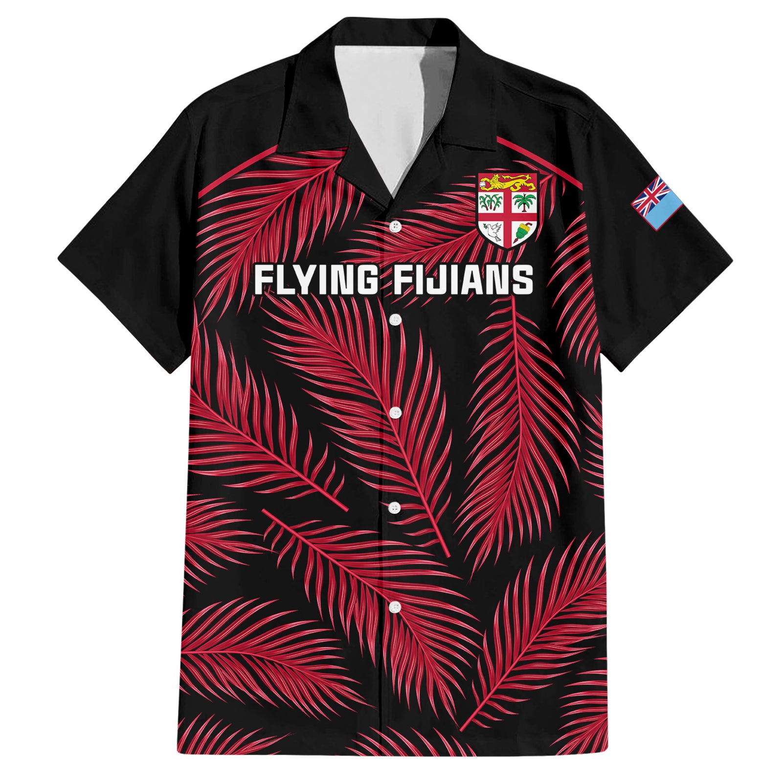 Fiji Rugby Hawaiian Shirt Flying Fijians Red Palm Tree Version LT01 Black - Polynesian Pride