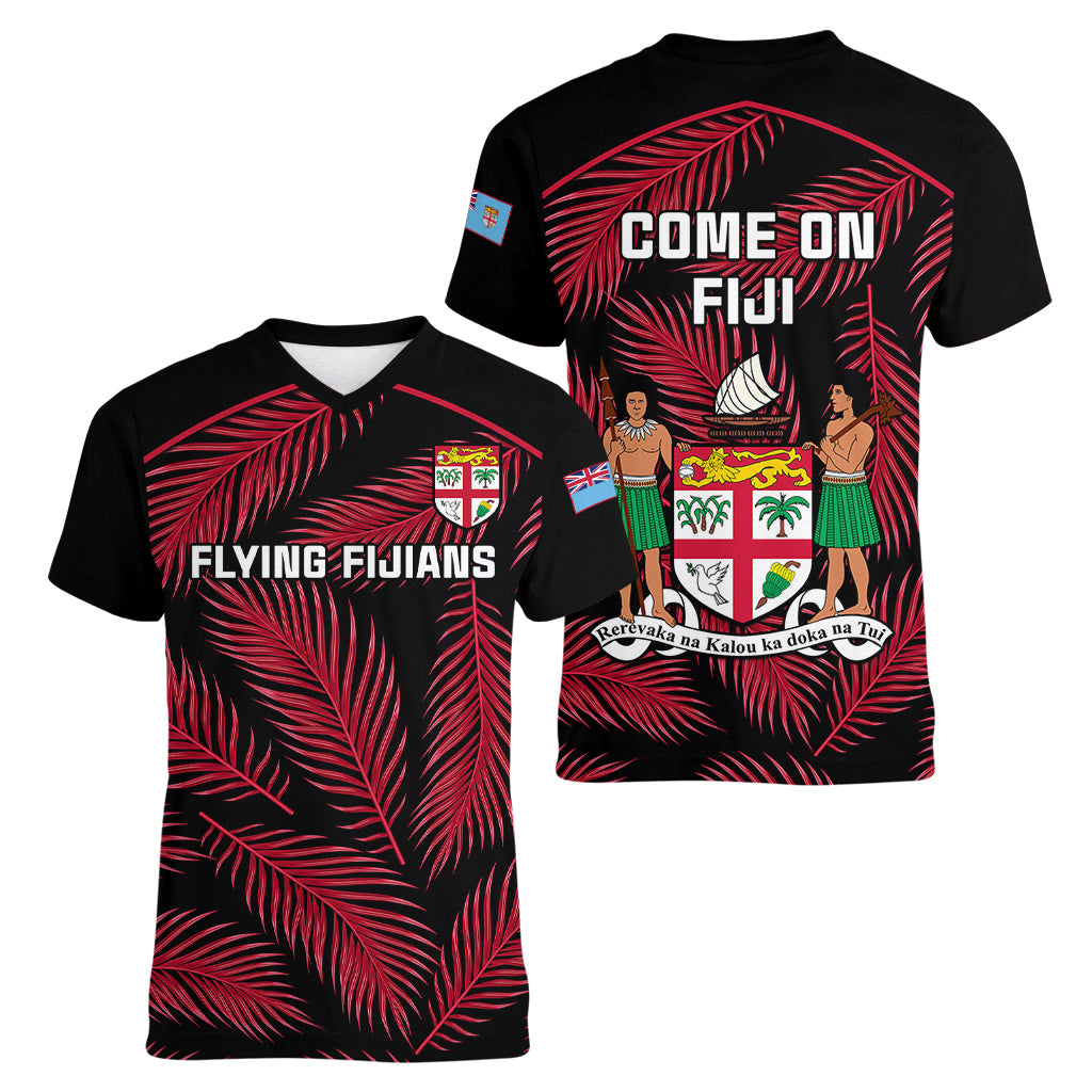 fiji-rugby-women-v-neck-t-shirt-flying-fijians-red-palm-tree-version