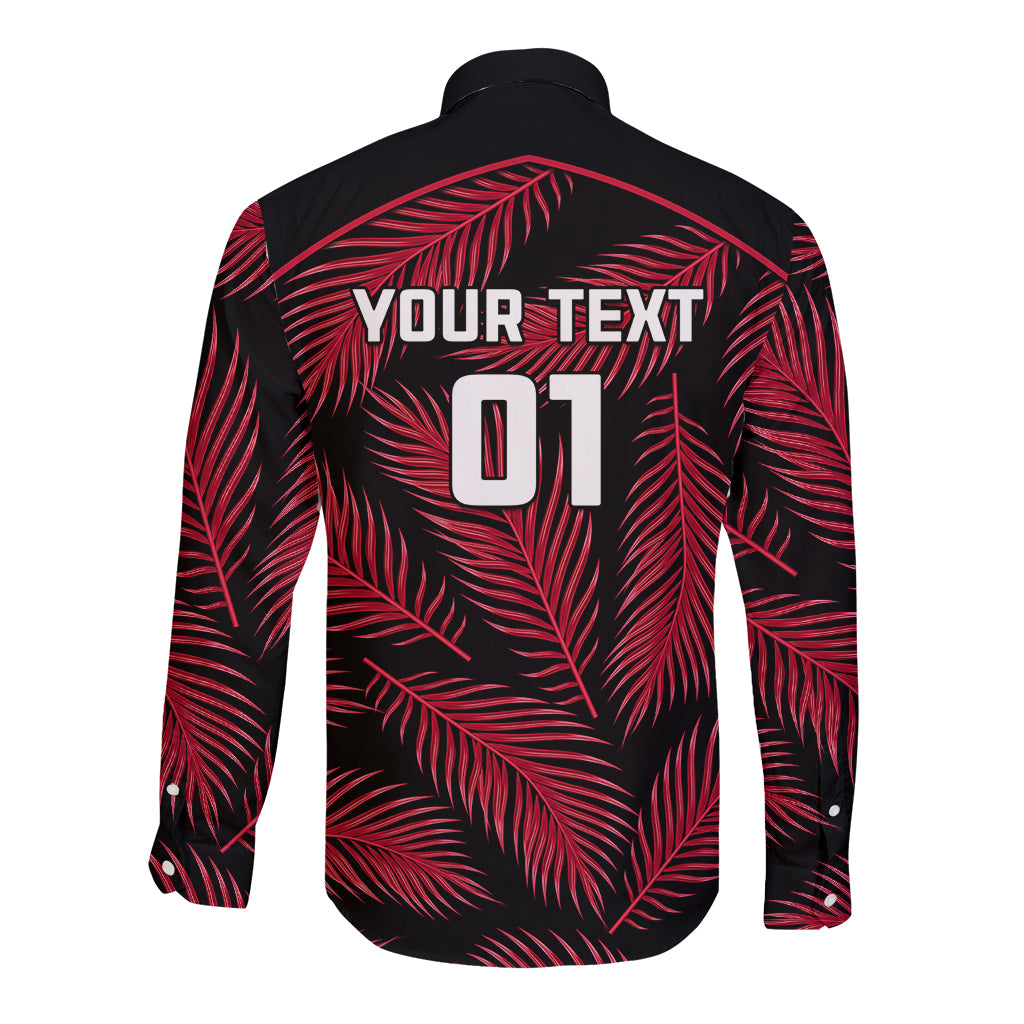 Custom Fiji Rugby Long Sleeve Button Shirt Flying Fijians Red Palm Tree Version LT01 - Polynesian Pride