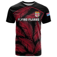 Custom Fiji Rugby T Shirt Flying Fijians Red Palm Tree Version LT01 Black - Polynesian Pride