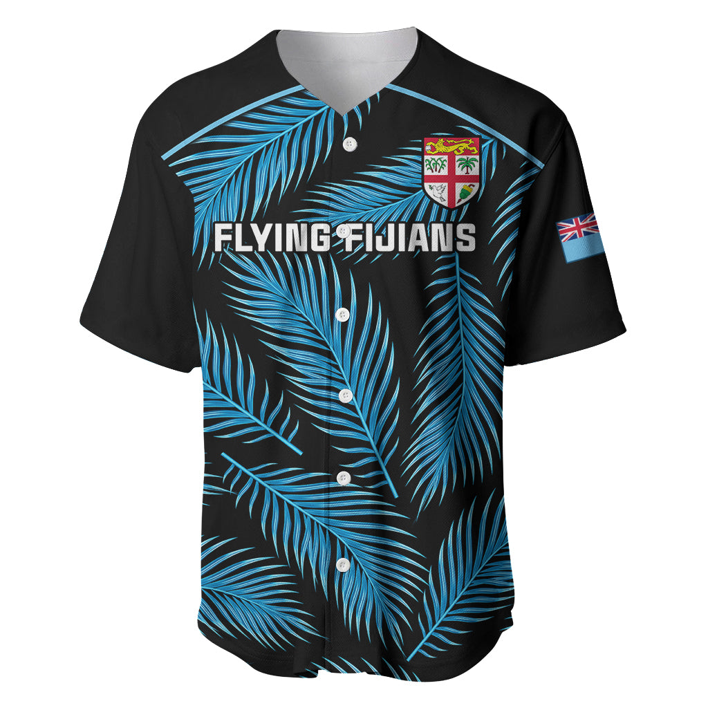Fiji Rugby Baseball Jersey Flying Fijians Blue Palm Tree Version LT01 Black - Polynesian Pride