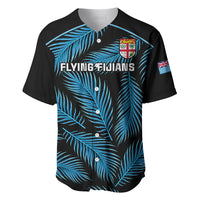 Fiji Rugby Baseball Jersey Flying Fijians Blue Palm Tree Version LT01 Black - Polynesian Pride