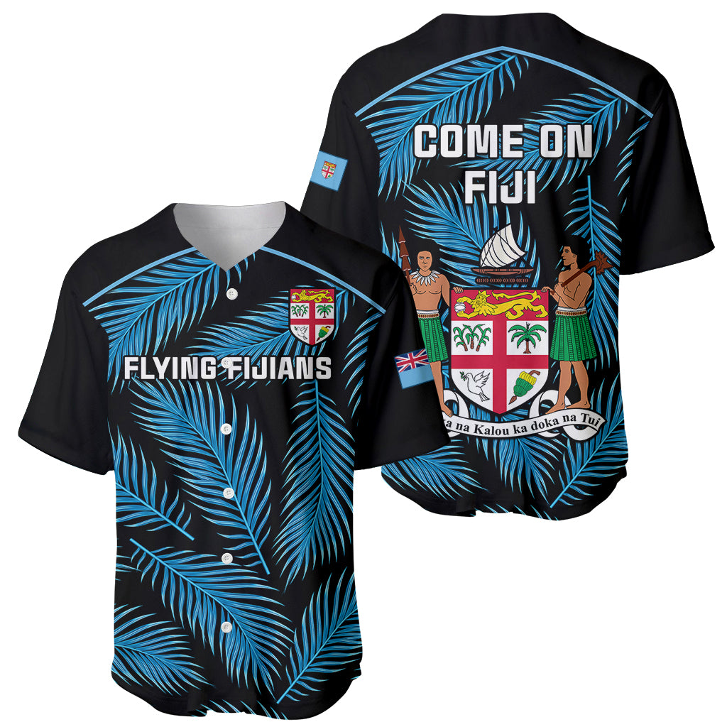 Fiji Rugby Baseball Jersey Flying Fijians Blue Palm Tree Version LT01 - Polynesian Pride