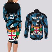 fiji-rugby-couples-matching-long-sleeve-bodycon-dress-and-long-sleeve-button-shirts-flying-fijians-blue-palm-tree-version