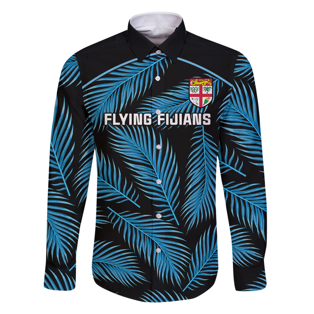 fiji-rugby-family-matching-off-shoulder-long-sleeve-dress-and-hawaiian-shirt-flying-fijians-blue-palm-tree-version