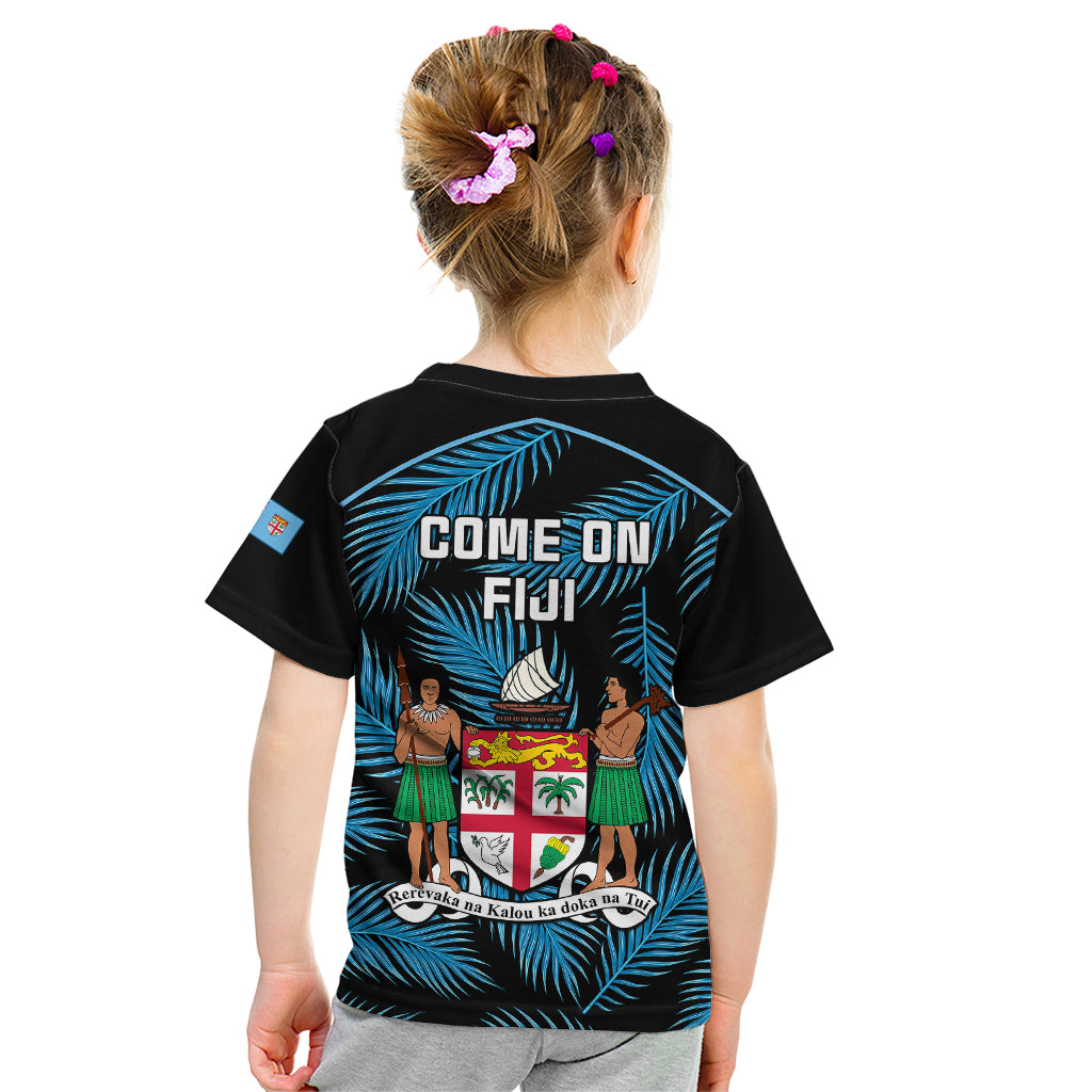 Fiji Rugby Kid T Shirt Flying Fijians Blue Palm Tree Version LT01 - Polynesian Pride