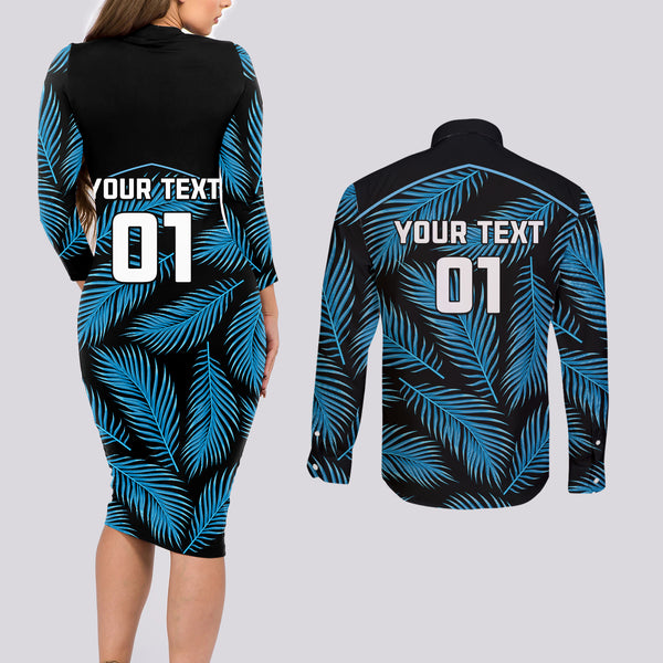 Fiji Rugby Hawaii Long Sleeve Button Shirt Flying Fijians Blue Tapa Pattern LT13