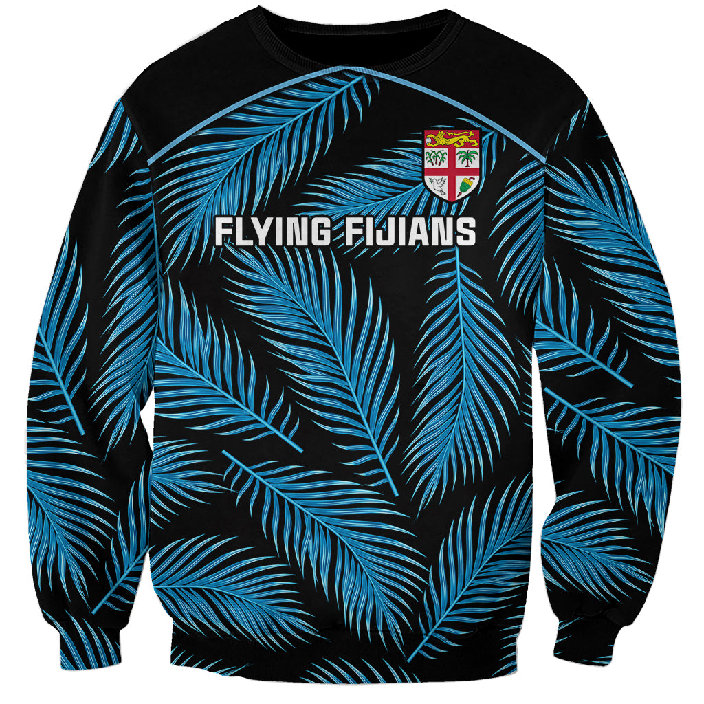Custom Fiji Rugby Sweatshirt Flying Fijians Blue Palm Tree Version LT01 Unisex Black - Polynesian Pride