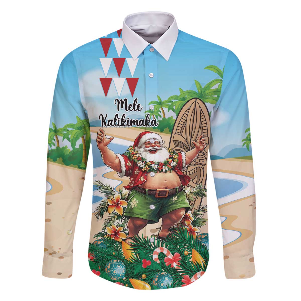 Hawaii Christmas Santa Claus Family Matching Off The Shoulder Long Sleeve Dress and Hawaiian Shirt Mele Kalikimaka Tropical Beach