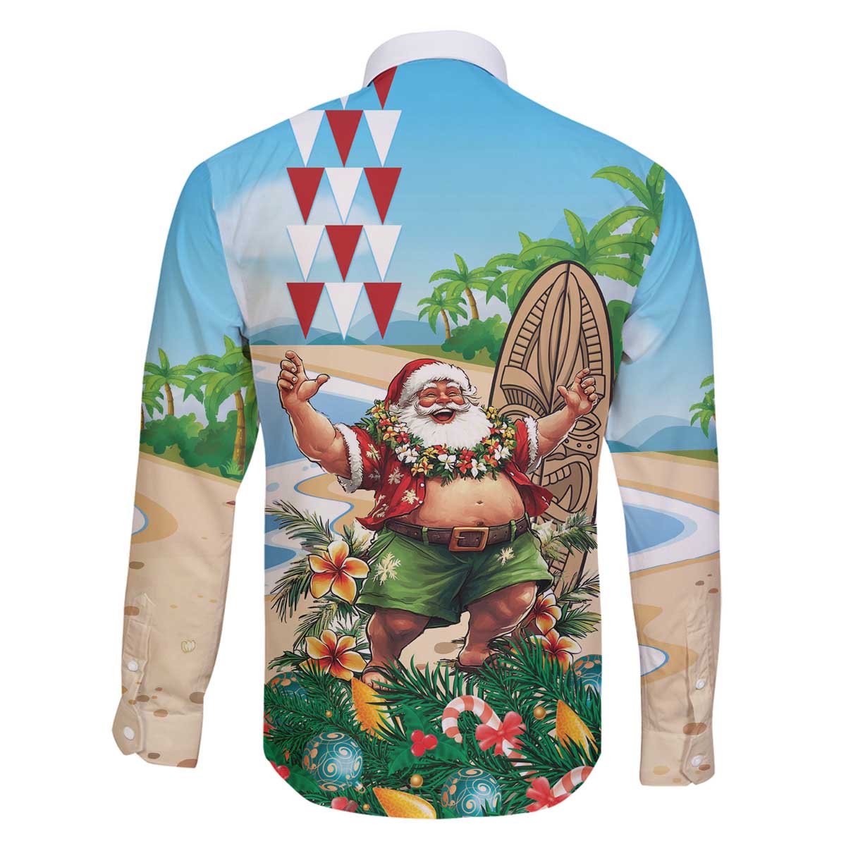 Hawaii Christmas Santa Claus Family Matching Off The Shoulder Long Sleeve Dress and Hawaiian Shirt Mele Kalikimaka Tropical Beach