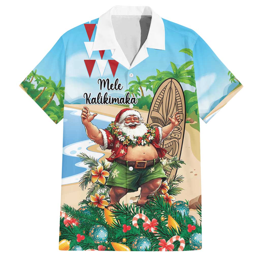 Hawaii Christmas Santa Claus Family Matching Off Shoulder Maxi Dress and Hawaiian Shirt Mele Kalikimaka Tropical Beach
