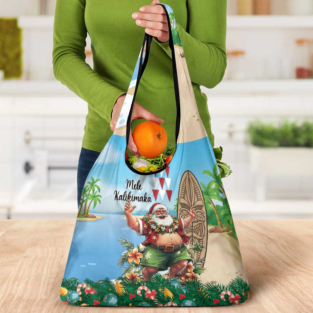 Hawaii Christmas Santa Claus Grocery Bag Mele Kalikimaka Tropical Beach