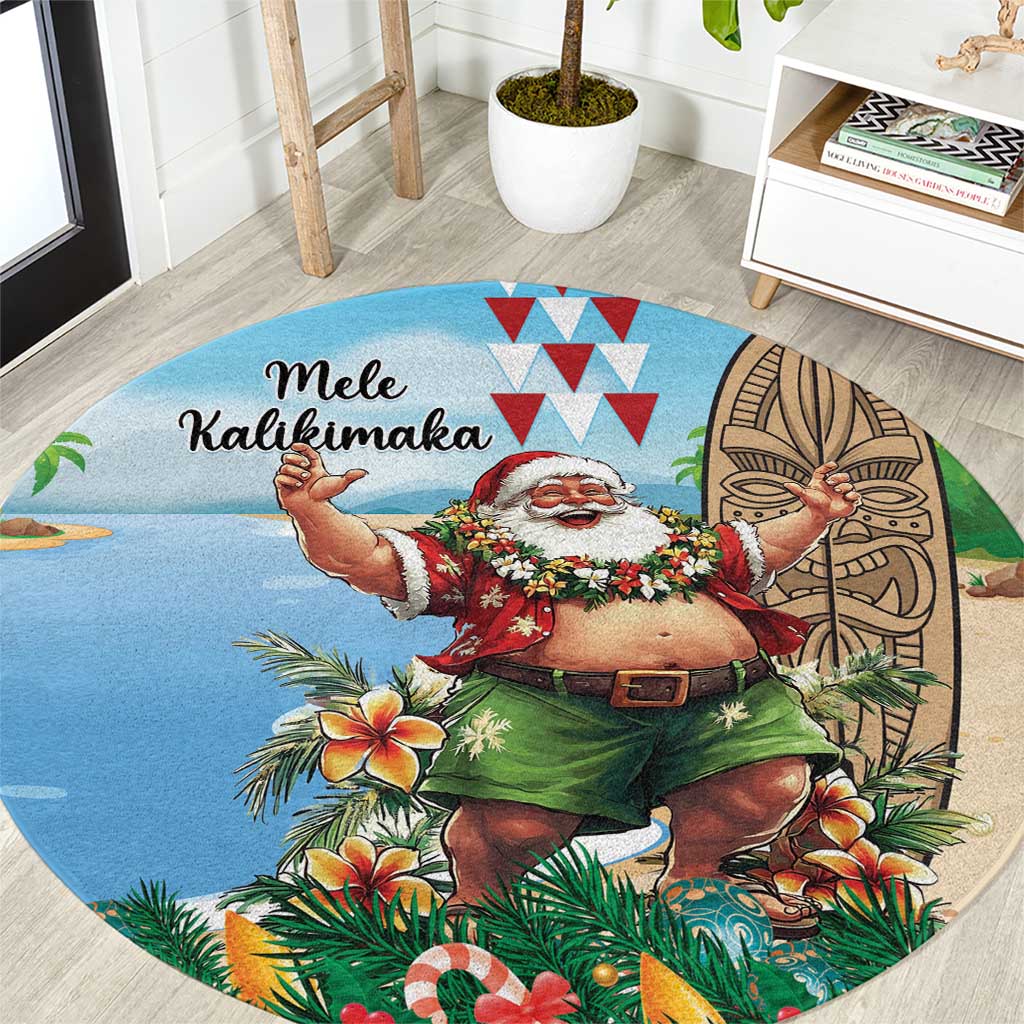 Hawaii Christmas Santa Claus Round Carpet Mele Kalikimaka Tropical Beach LT01 Art - Polynesian Pride